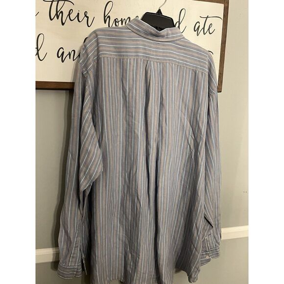 Polo Ralph Lauren Shirt  3XLT Button Up Linen Blend Feel Blue Stripe Classic Fit - Picture 2 of 11